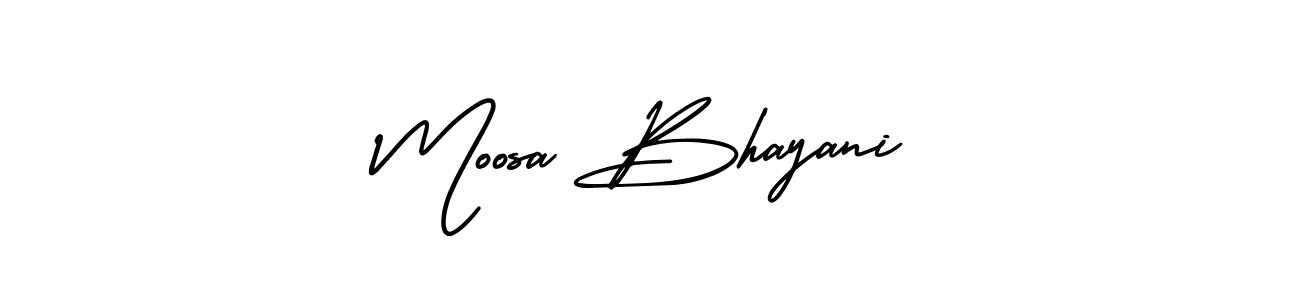 The best way (AmerikaSignatureDemo-Regular) to make a short signature is to pick only two or three words in your name. The name Moosa Bhayani include a total of six letters. For converting this name. Moosa Bhayani signature style 3 images and pictures png