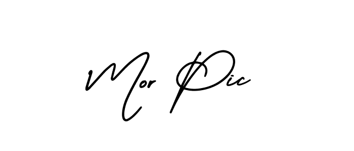 You should practise on your own different ways (AmerikaSignatureDemo-Regular) to write your name (Mor Pic) in signature. don't let someone else do it for you. Mor Pic signature style 3 images and pictures png