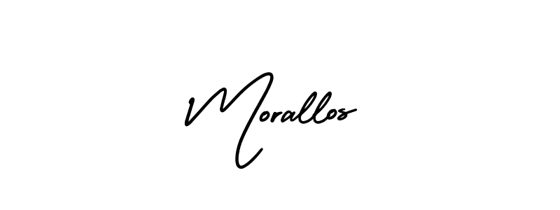 You should practise on your own different ways (AmerikaSignatureDemo-Regular) to write your name (Morallos) in signature. don't let someone else do it for you. Morallos signature style 3 images and pictures png