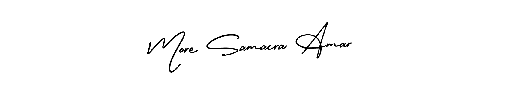 You should practise on your own different ways (AmerikaSignatureDemo-Regular) to write your name (More Samaira Amar) in signature. don't let someone else do it for you. More Samaira Amar signature style 3 images and pictures png
