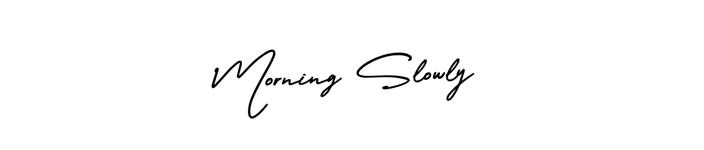 You should practise on your own different ways (AmerikaSignatureDemo-Regular) to write your name (Morning Slowly) in signature. don't let someone else do it for you. Morning Slowly signature style 3 images and pictures png