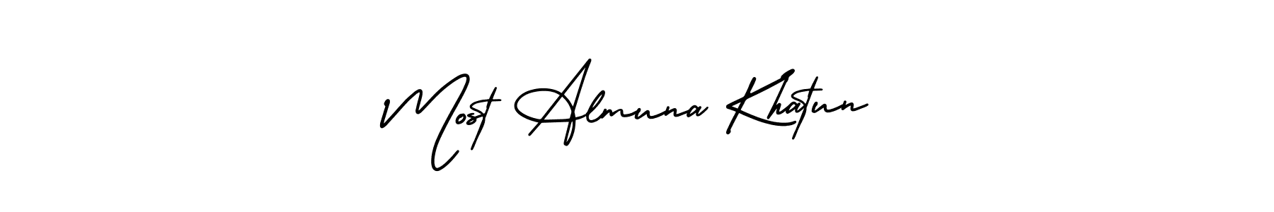 The best way (AmerikaSignatureDemo-Regular) to make a short signature is to pick only two or three words in your name. The name Most Almuna Khatun include a total of six letters. For converting this name. Most Almuna Khatun signature style 3 images and pictures png