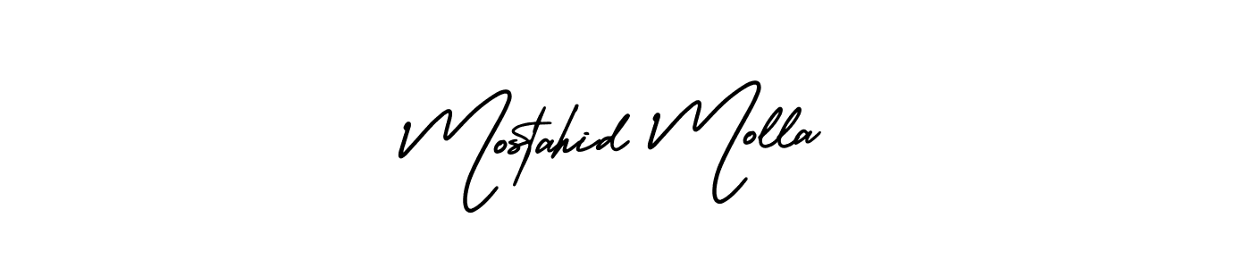 You should practise on your own different ways (AmerikaSignatureDemo-Regular) to write your name (Mostahid Molla) in signature. don't let someone else do it for you. Mostahid Molla signature style 3 images and pictures png