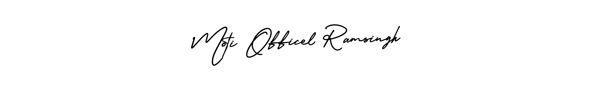 You should practise on your own different ways (AmerikaSignatureDemo-Regular) to write your name (Moti Officel Ramsingh) in signature. don't let someone else do it for you. Moti Officel Ramsingh signature style 3 images and pictures png