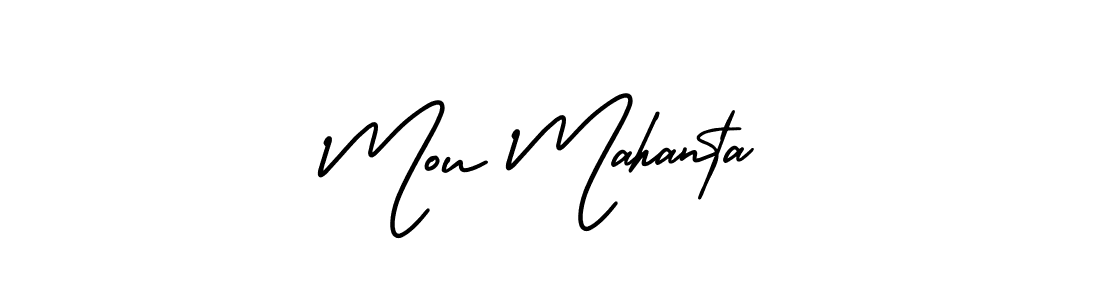 You should practise on your own different ways (AmerikaSignatureDemo-Regular) to write your name (Mou Mahanta) in signature. don't let someone else do it for you. Mou Mahanta signature style 3 images and pictures png