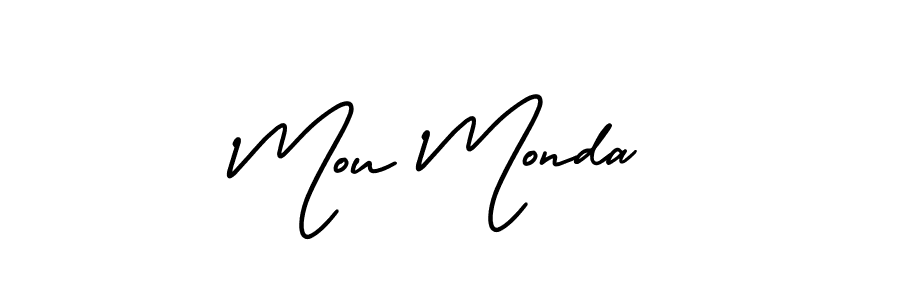 The best way (AmerikaSignatureDemo-Regular) to make a short signature is to pick only two or three words in your name. The name Mou Monda include a total of six letters. For converting this name. Mou Monda signature style 3 images and pictures png