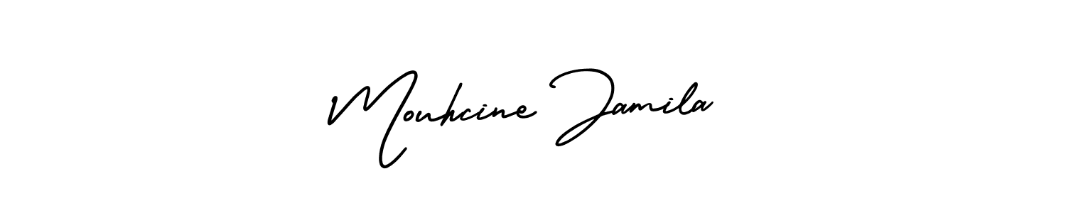 if you are searching for the best signature style for your name Mouhcine Jamila. so please give up your signature search. here we have designed multiple signature styles  using AmerikaSignatureDemo-Regular. Mouhcine Jamila signature style 3 images and pictures png