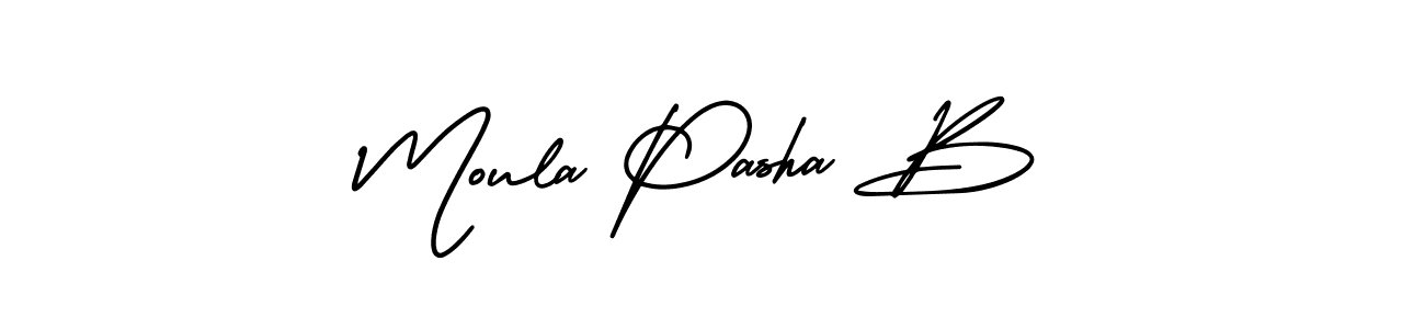 You should practise on your own different ways (AmerikaSignatureDemo-Regular) to write your name (Moula Pasha B) in signature. don't let someone else do it for you. Moula Pasha B signature style 3 images and pictures png