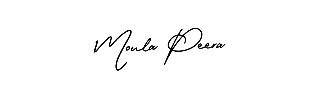 You should practise on your own different ways (AmerikaSignatureDemo-Regular) to write your name (Moula Peera) in signature. don't let someone else do it for you. Moula Peera signature style 3 images and pictures png