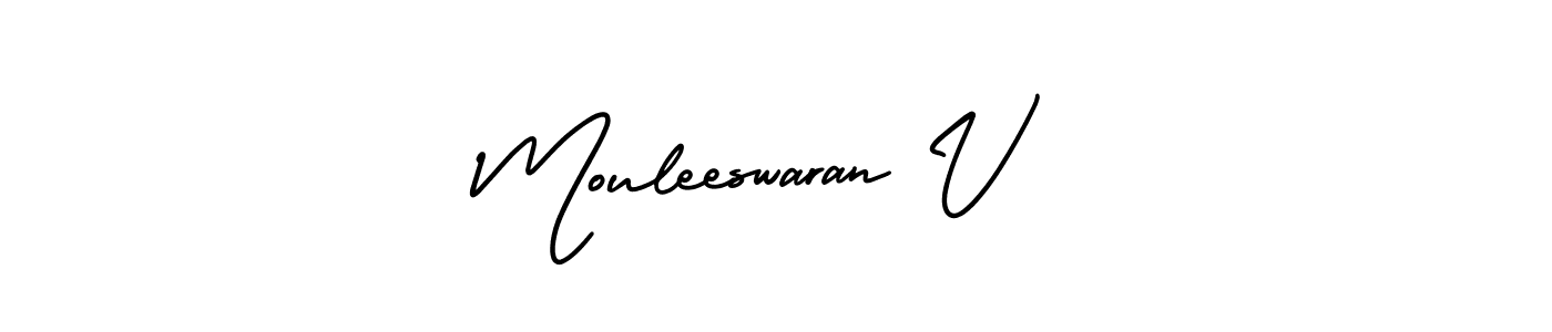 You should practise on your own different ways (AmerikaSignatureDemo-Regular) to write your name (Mouleeswaran V) in signature. don't let someone else do it for you. Mouleeswaran V signature style 3 images and pictures png