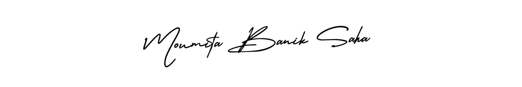 This is the best signature style for the Moumita Banik Saha name. Also you like these signature font (AmerikaSignatureDemo-Regular). Mix name signature. Moumita Banik Saha signature style 3 images and pictures png