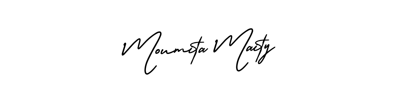 The best way (AmerikaSignatureDemo-Regular) to make a short signature is to pick only two or three words in your name. The name Moumita Maity include a total of six letters. For converting this name. Moumita Maity signature style 3 images and pictures png