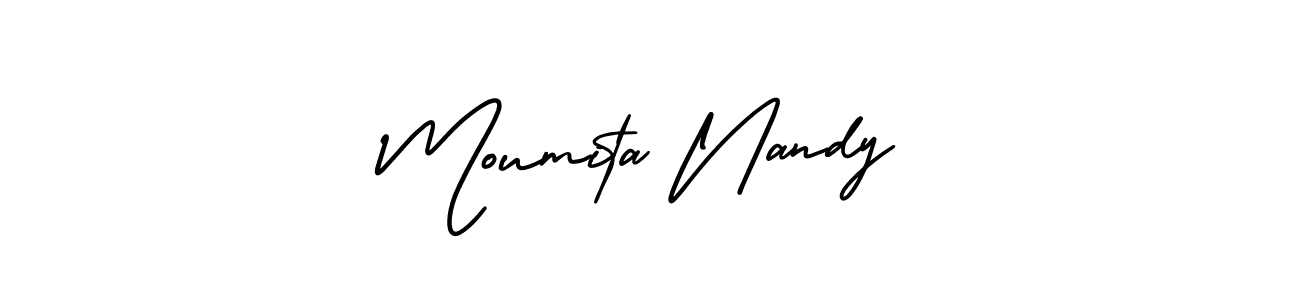 You should practise on your own different ways (AmerikaSignatureDemo-Regular) to write your name (Moumita Nandy) in signature. don't let someone else do it for you. Moumita Nandy signature style 3 images and pictures png
