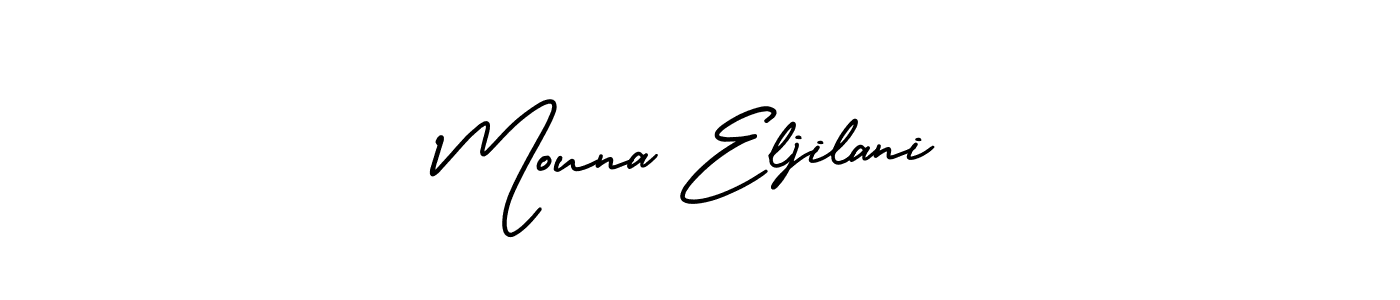 The best way (AmerikaSignatureDemo-Regular) to make a short signature is to pick only two or three words in your name. The name Mouna Eljilani include a total of six letters. For converting this name. Mouna Eljilani signature style 3 images and pictures png