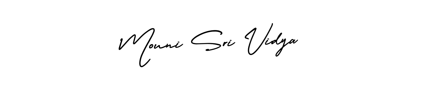 The best way (AmerikaSignatureDemo-Regular) to make a short signature is to pick only two or three words in your name. The name Mouni Sri Vidya include a total of six letters. For converting this name. Mouni Sri Vidya signature style 3 images and pictures png