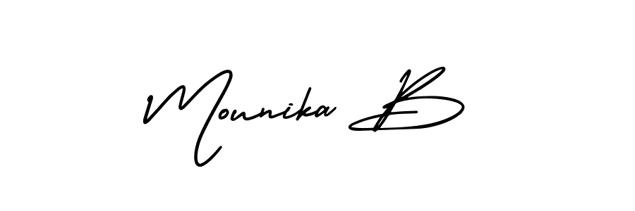 Also You can easily find your signature by using the search form. We will create Mounika B name handwritten signature images for you free of cost using AmerikaSignatureDemo-Regular sign style. Mounika B signature style 3 images and pictures png