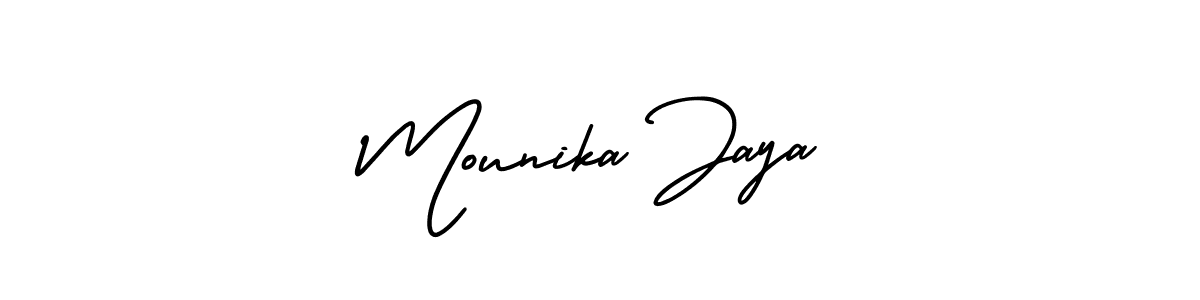 You can use this online signature creator to create a handwritten signature for the name Mounika Jaya. This is the best online autograph maker. Mounika Jaya signature style 3 images and pictures png