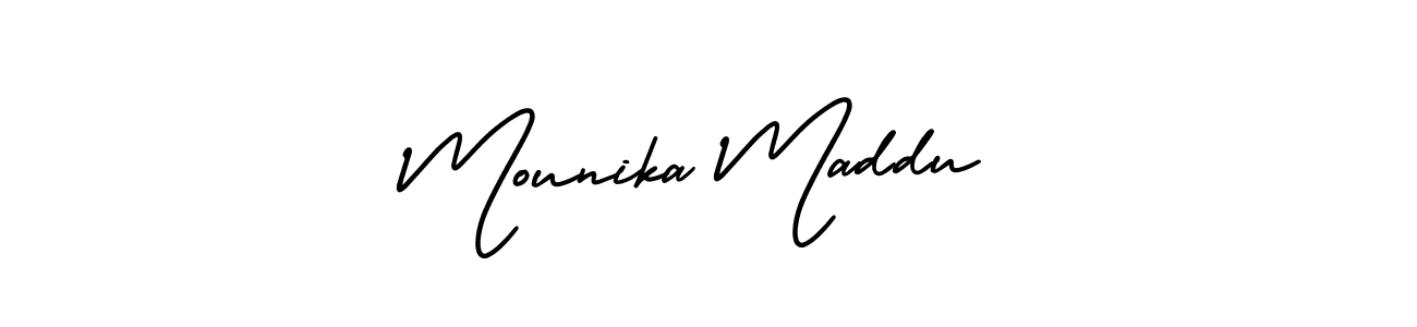 Use a signature maker to create a handwritten signature online. With this signature software, you can design (AmerikaSignatureDemo-Regular) your own signature for name Mounika Maddu. Mounika Maddu signature style 3 images and pictures png