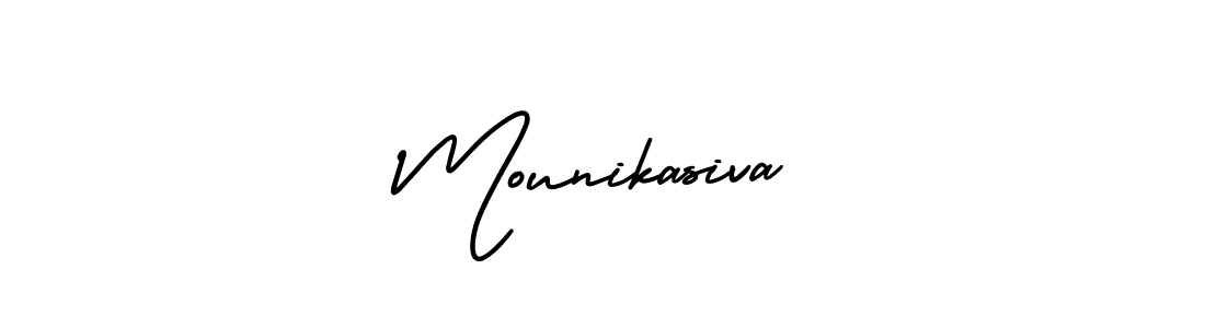 The best way (AmerikaSignatureDemo-Regular) to make a short signature is to pick only two or three words in your name. The name Mounikasiva include a total of six letters. For converting this name. Mounikasiva signature style 3 images and pictures png