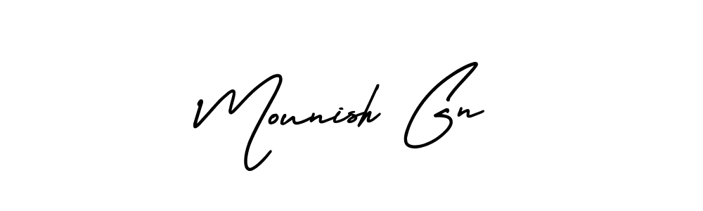 if you are searching for the best signature style for your name Mounish Gn. so please give up your signature search. here we have designed multiple signature styles  using AmerikaSignatureDemo-Regular. Mounish Gn signature style 3 images and pictures png