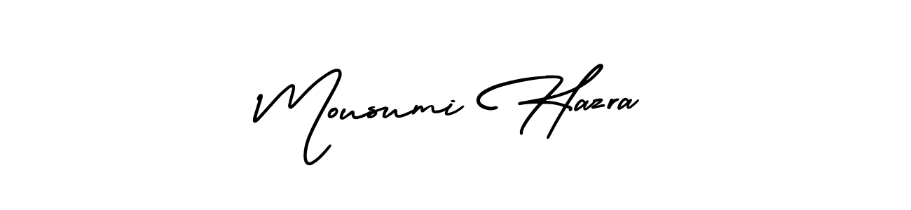 The best way (AmerikaSignatureDemo-Regular) to make a short signature is to pick only two or three words in your name. The name Mousumi Hazra include a total of six letters. For converting this name. Mousumi Hazra signature style 3 images and pictures png
