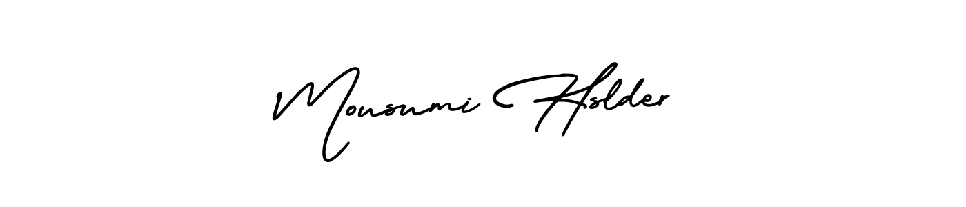How to make Mousumi Hslder name signature. Use AmerikaSignatureDemo-Regular style for creating short signs online. This is the latest handwritten sign. Mousumi Hslder signature style 3 images and pictures png