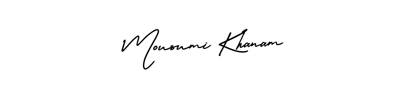 The best way (AmerikaSignatureDemo-Regular) to make a short signature is to pick only two or three words in your name. The name Mousumi Khanam include a total of six letters. For converting this name. Mousumi Khanam signature style 3 images and pictures png
