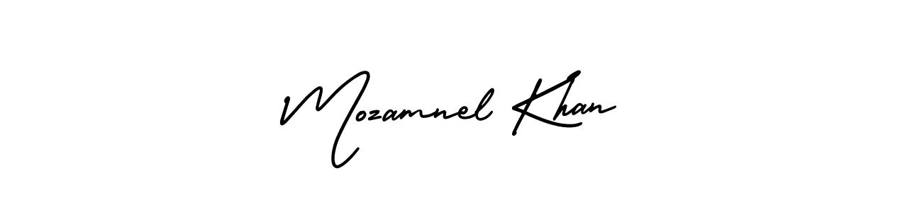 AmerikaSignatureDemo-Regular is a professional signature style that is perfect for those who want to add a touch of class to their signature. It is also a great choice for those who want to make their signature more unique. Get Mozamnel Khan name to fancy signature for free. Mozamnel Khan signature style 3 images and pictures png