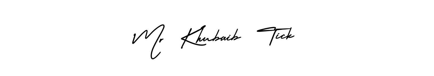 if you are searching for the best signature style for your name Mr  Khubaib  Tick. so please give up your signature search. here we have designed multiple signature styles  using AmerikaSignatureDemo-Regular. Mr  Khubaib  Tick signature style 3 images and pictures png