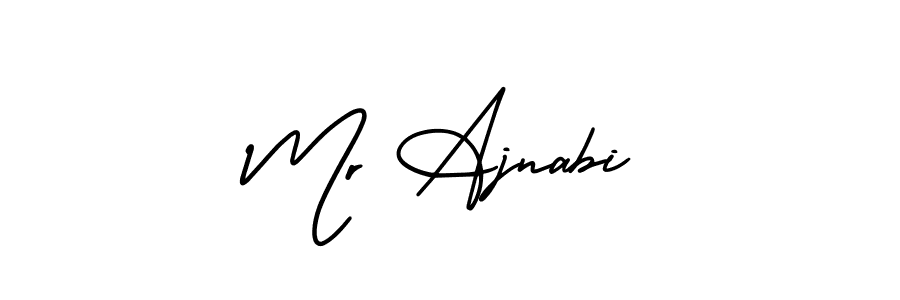 Similarly AmerikaSignatureDemo-Regular is the best handwritten signature design. Signature creator online .You can use it as an online autograph creator for name Mr Ajnabi. Mr Ajnabi signature style 3 images and pictures png