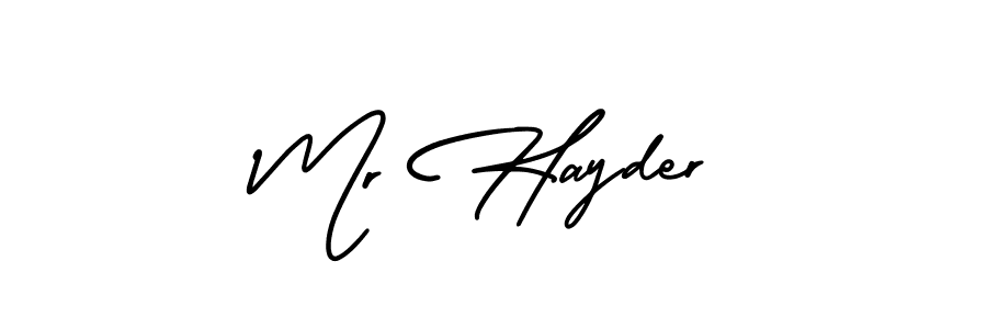 Use a signature maker to create a handwritten signature online. With this signature software, you can design (AmerikaSignatureDemo-Regular) your own signature for name Mr Hayder. Mr Hayder signature style 3 images and pictures png