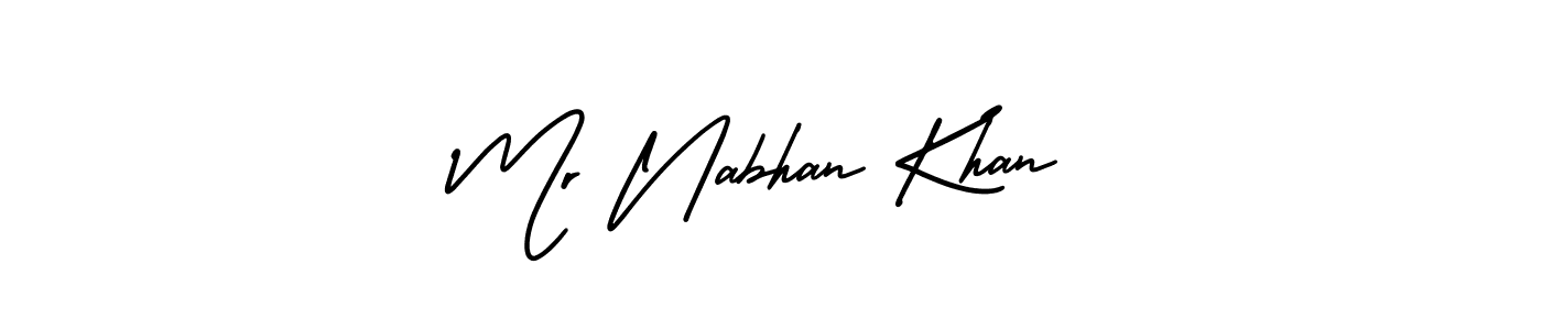 The best way (AmerikaSignatureDemo-Regular) to make a short signature is to pick only two or three words in your name. The name Mr Nabhan Khan include a total of six letters. For converting this name. Mr Nabhan Khan signature style 3 images and pictures png