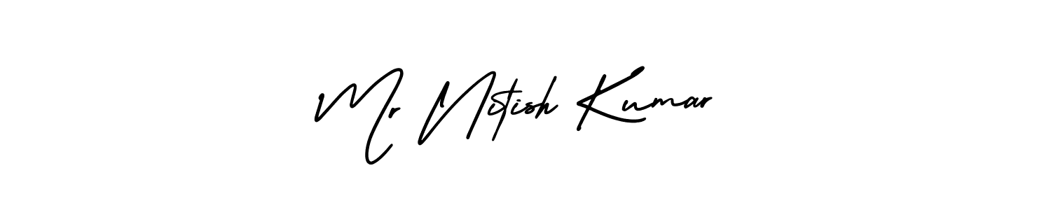 You should practise on your own different ways (AmerikaSignatureDemo-Regular) to write your name (Mr Nitish Kumar) in signature. don't let someone else do it for you. Mr Nitish Kumar signature style 3 images and pictures png