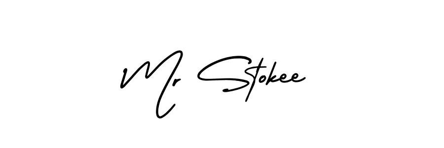 You should practise on your own different ways (AmerikaSignatureDemo-Regular) to write your name (Mr Stokee) in signature. don't let someone else do it for you. Mr Stokee signature style 3 images and pictures png