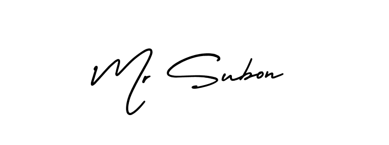 Check out images of Autograph of Mr Subon name. Actor Mr Subon Signature Style. AmerikaSignatureDemo-Regular is a professional sign style online. Mr Subon signature style 3 images and pictures png