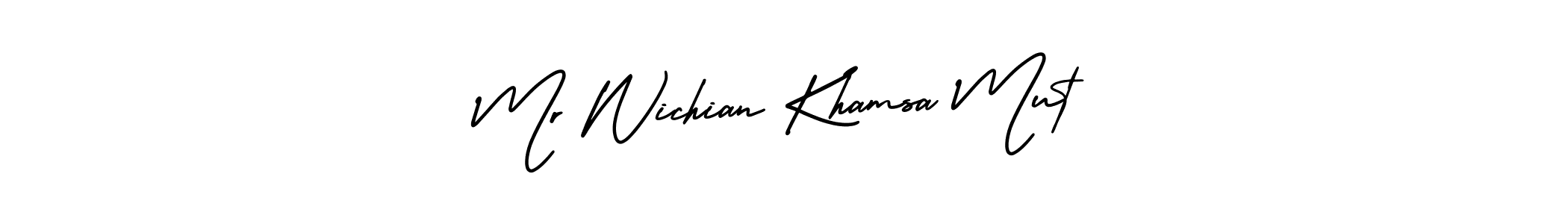 This is the best signature style for the Mr Wichian Khamsa Mut name. Also you like these signature font (AmerikaSignatureDemo-Regular). Mix name signature. Mr Wichian Khamsa Mut signature style 3 images and pictures png