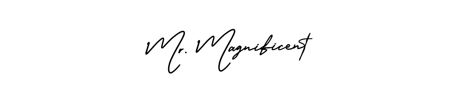The best way (AmerikaSignatureDemo-Regular) to make a short signature is to pick only two or three words in your name. The name Mr. Magnificent include a total of six letters. For converting this name. Mr. Magnificent signature style 3 images and pictures png