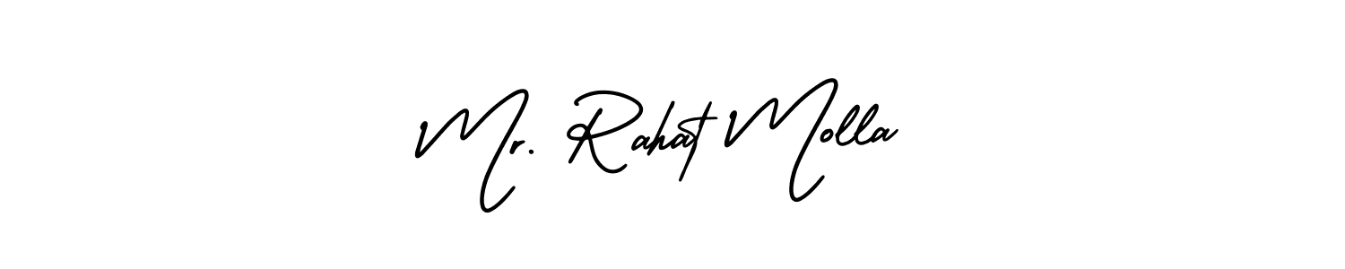 You should practise on your own different ways (AmerikaSignatureDemo-Regular) to write your name (Mr. Rahat Molla) in signature. don't let someone else do it for you. Mr. Rahat Molla signature style 3 images and pictures png