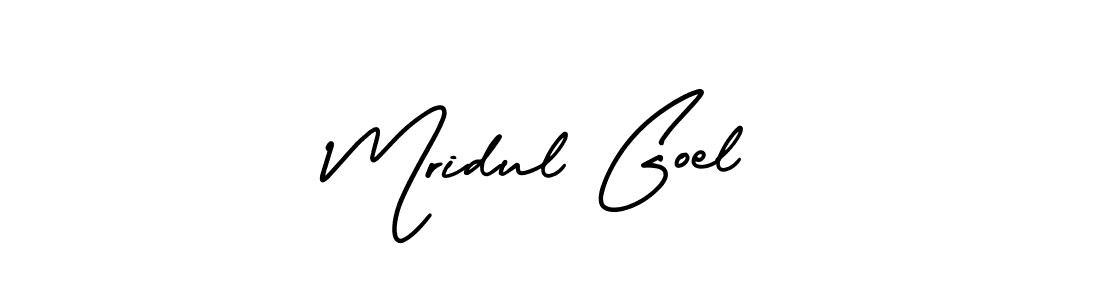 You should practise on your own different ways (AmerikaSignatureDemo-Regular) to write your name (Mridul Goel) in signature. don't let someone else do it for you. Mridul Goel signature style 3 images and pictures png