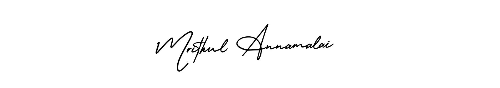 The best way (AmerikaSignatureDemo-Regular) to make a short signature is to pick only two or three words in your name. The name Mrithul Annamalai include a total of six letters. For converting this name. Mrithul Annamalai signature style 3 images and pictures png