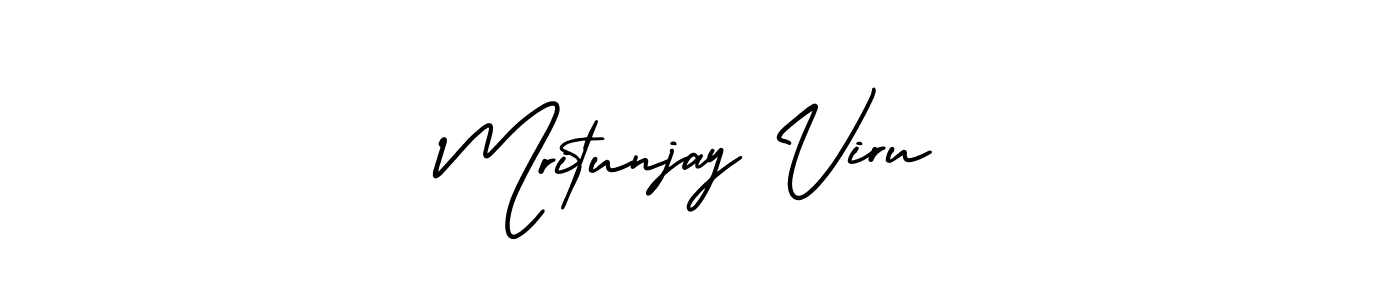 This is the best signature style for the Mritunjay Viru name. Also you like these signature font (AmerikaSignatureDemo-Regular). Mix name signature. Mritunjay Viru signature style 3 images and pictures png