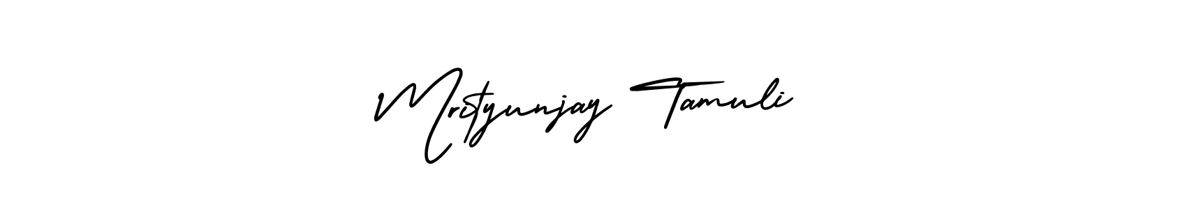 You should practise on your own different ways (AmerikaSignatureDemo-Regular) to write your name (Mrityunjay Tamuli) in signature. don't let someone else do it for you. Mrityunjay Tamuli signature style 3 images and pictures png