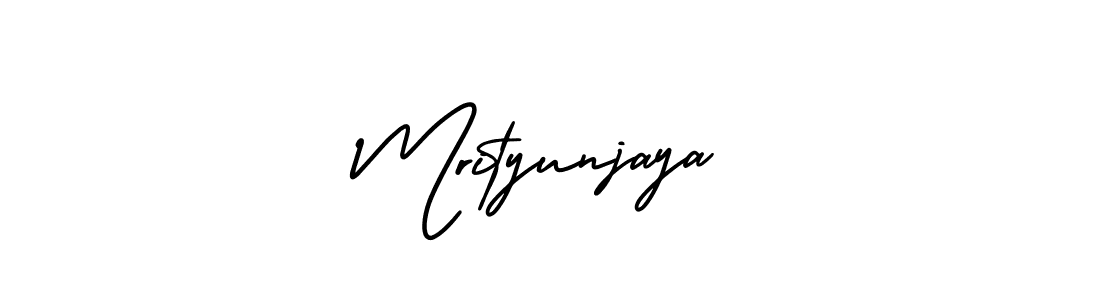 You should practise on your own different ways (AmerikaSignatureDemo-Regular) to write your name (Mrityunjaya) in signature. don't let someone else do it for you. Mrityunjaya signature style 3 images and pictures png