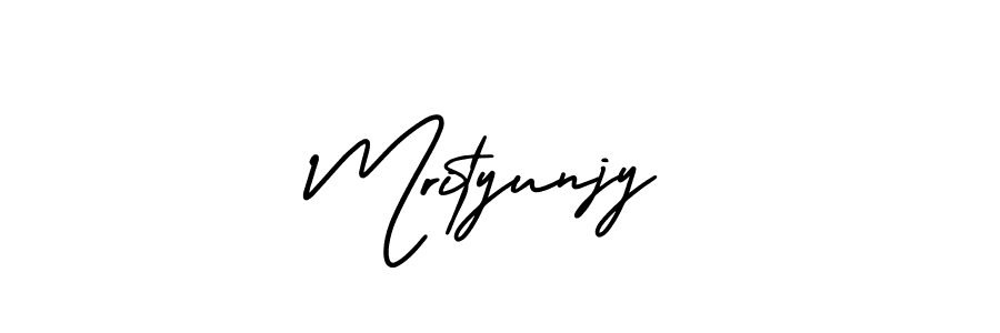 You should practise on your own different ways (AmerikaSignatureDemo-Regular) to write your name (Mrityunjy) in signature. don't let someone else do it for you. Mrityunjy signature style 3 images and pictures png