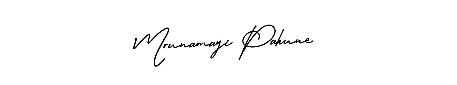 This is the best signature style for the Mrunamayi Pahune name. Also you like these signature font (AmerikaSignatureDemo-Regular). Mix name signature. Mrunamayi Pahune signature style 3 images and pictures png