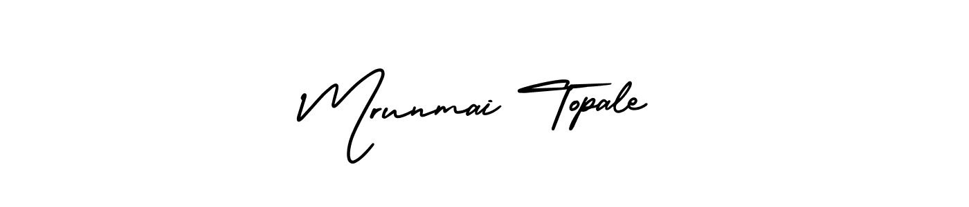 The best way (AmerikaSignatureDemo-Regular) to make a short signature is to pick only two or three words in your name. The name Mrunmai Topale include a total of six letters. For converting this name. Mrunmai Topale signature style 3 images and pictures png