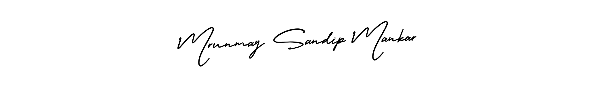 The best way (AmerikaSignatureDemo-Regular) to make a short signature is to pick only two or three words in your name. The name Mrunmay Sandip Mankar include a total of six letters. For converting this name. Mrunmay Sandip Mankar signature style 3 images and pictures png