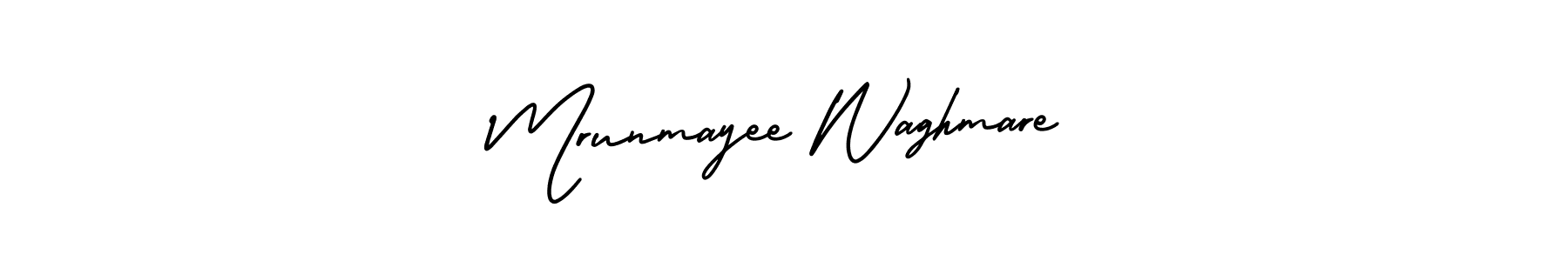 You should practise on your own different ways (AmerikaSignatureDemo-Regular) to write your name (Mrunmayee Waghmare) in signature. don't let someone else do it for you. Mrunmayee Waghmare signature style 3 images and pictures png