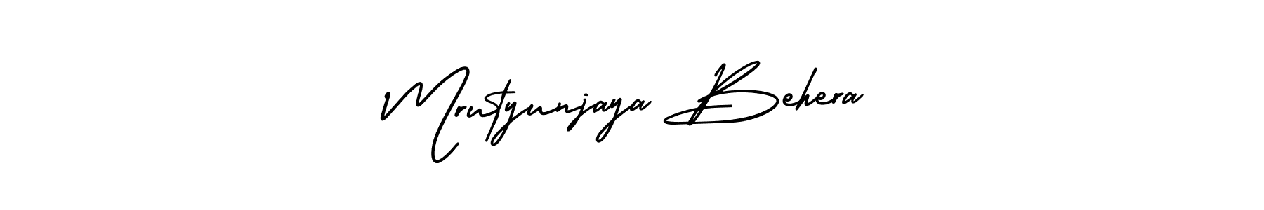 The best way (AmerikaSignatureDemo-Regular) to make a short signature is to pick only two or three words in your name. The name Mrutyunjaya Behera include a total of six letters. For converting this name. Mrutyunjaya Behera signature style 3 images and pictures png