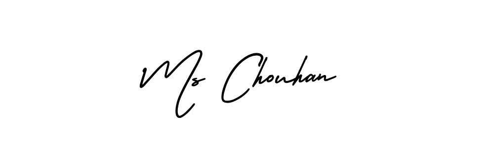 You should practise on your own different ways (AmerikaSignatureDemo-Regular) to write your name (Ms Chouhan) in signature. don't let someone else do it for you. Ms Chouhan signature style 3 images and pictures png